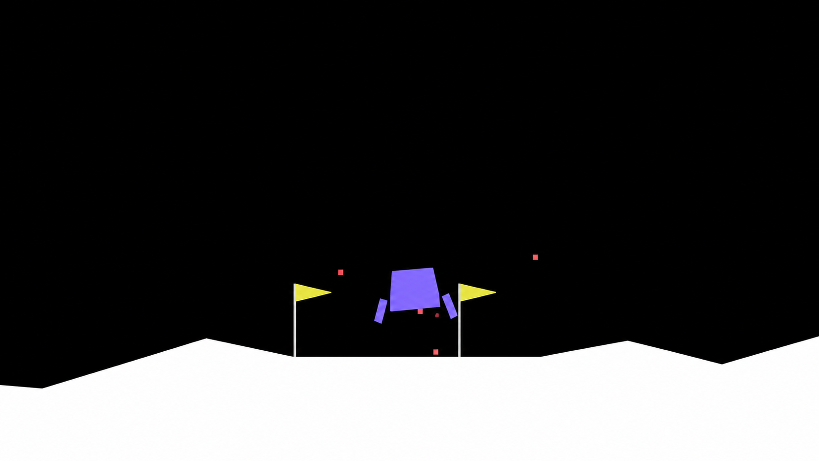 Lunar Lander demo frame with a lander descending between the landing flags